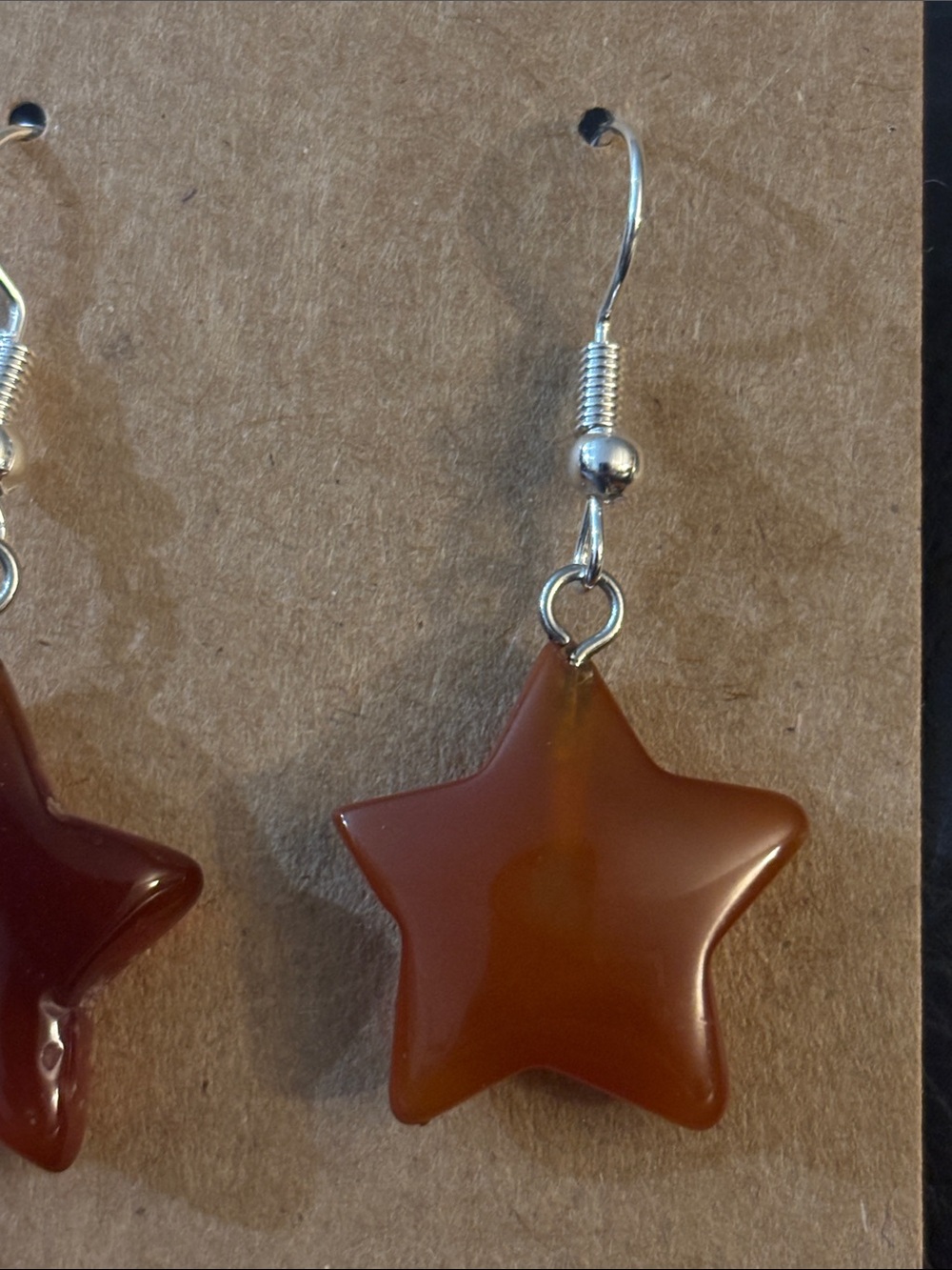 Handmade Carnelian Star Drop Earrings - Picture 2 of 2